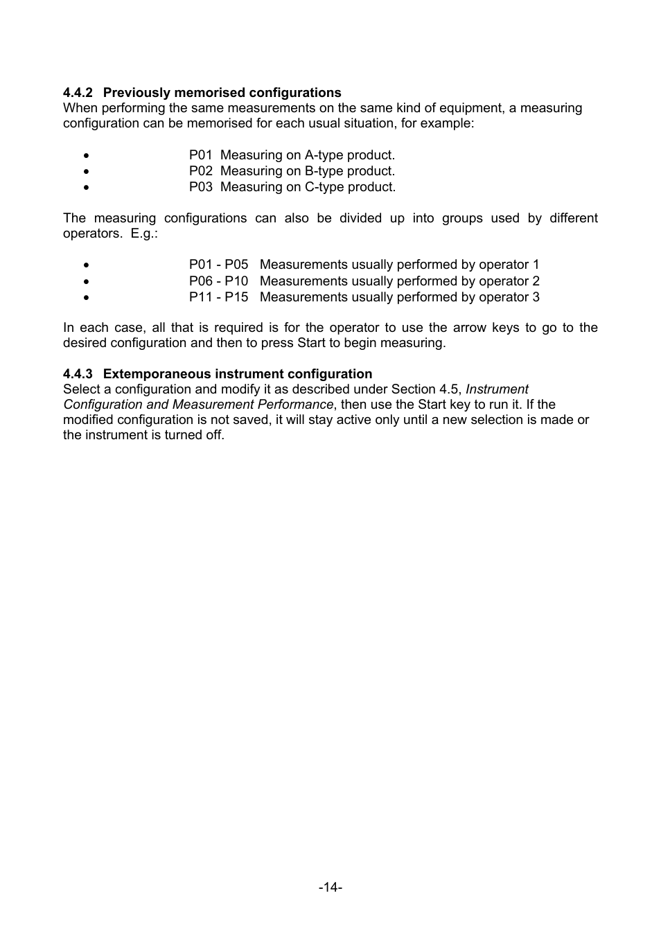Previously memorised configurations, Extemporaneous instrument configuration | Amprobe MEGATEST-5000 Megohmmeter User Manual | Page 16 / 32