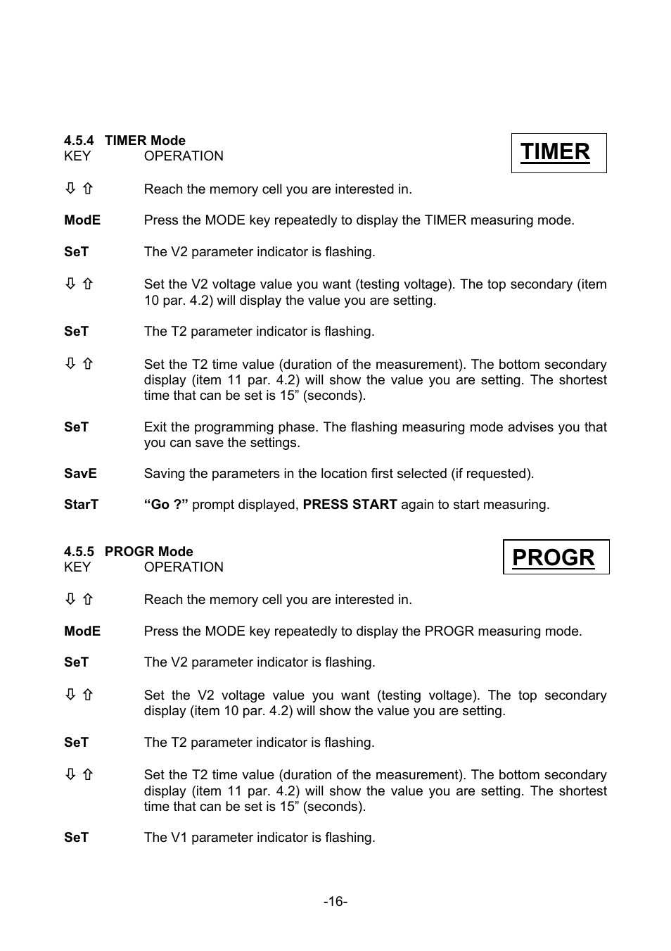 Timer mode, Progr mode, Progr timer | Amprobe MEGATEST-5000 Megohmmeter User Manual | Page 18 / 32