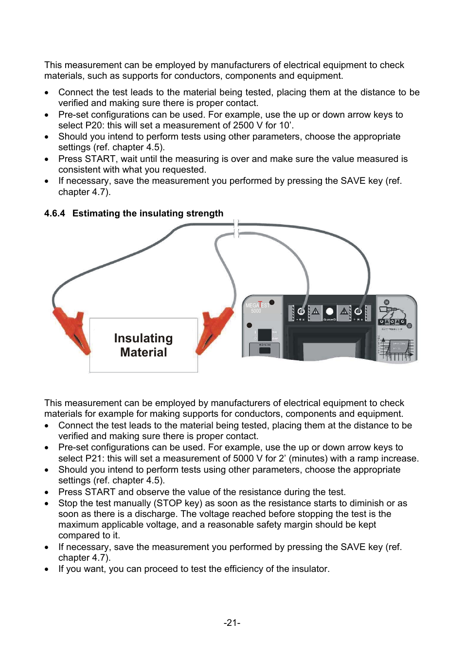 Estimating the insulating strength, Insulating material | Amprobe MEGATEST-5000 Megohmmeter User Manual | Page 23 / 32