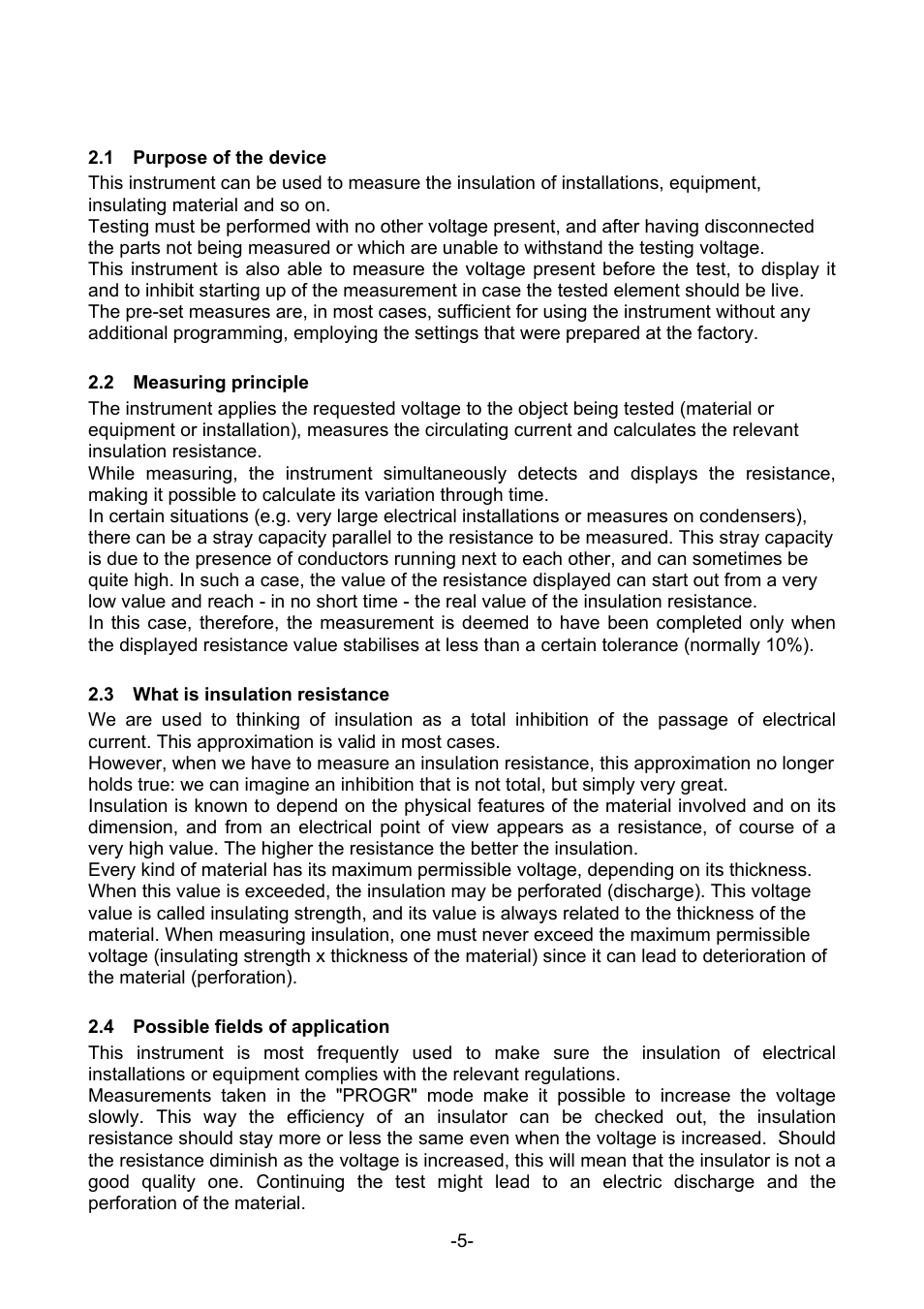 Urpose of the device, Easuring principle, Hat is insulation resistance | Ossible fields of application | Amprobe MEGATEST-5000 Megohmmeter User Manual | Page 7 / 32