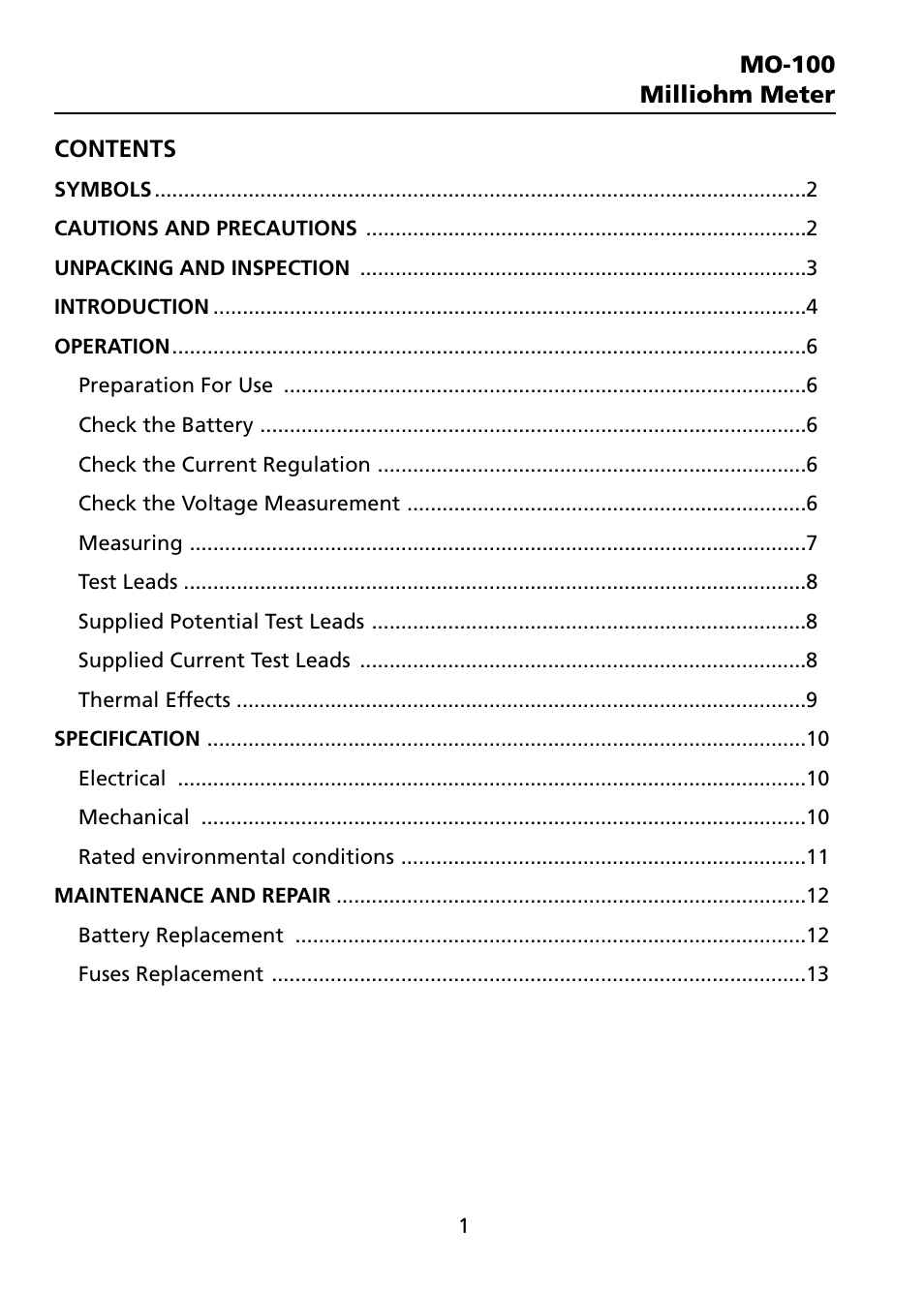 Amprobe MO-100 Milliohm-Meter User Manual | Page 5 / 19