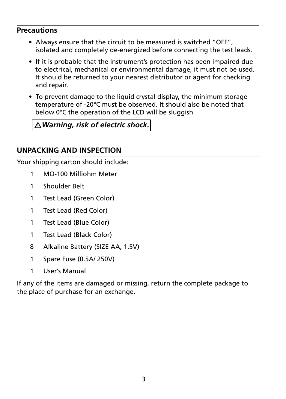 Amprobe MO-100 Milliohm-Meter User Manual | Page 7 / 19