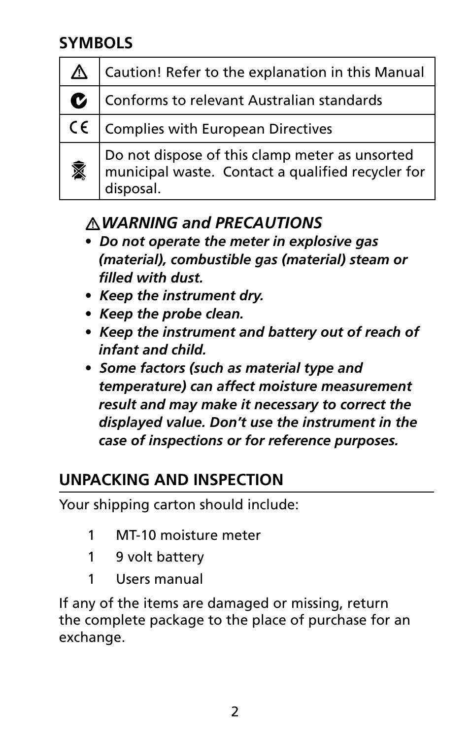 Amprobe MT-10 Moisture-Meter User Manual | Page 8 / 13