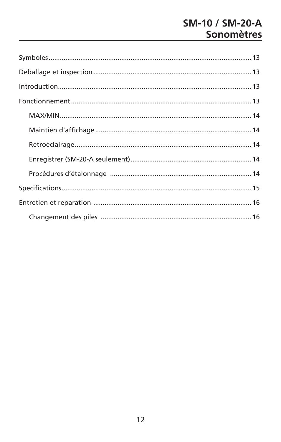 Sm-10 / sm-20-a sonomètres | Amprobe SM-10 Sound-Level-Meters User Manual | Page 13 / 50