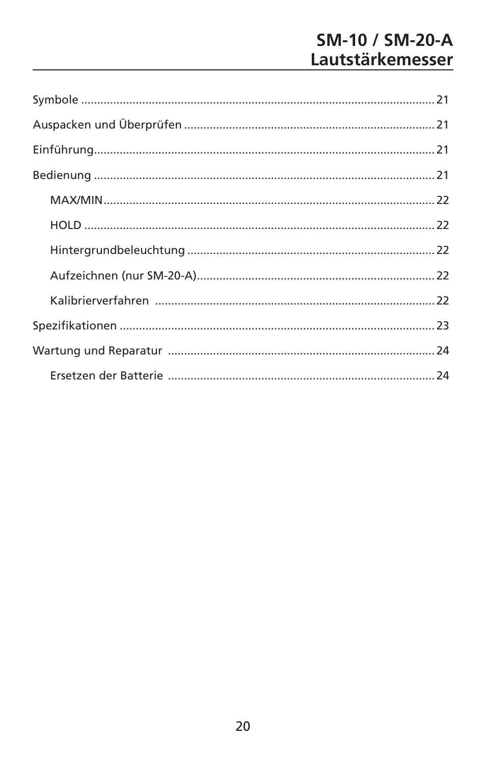 Sm-10 / sm-20-a lautstärkemesser | Amprobe SM-10 Sound-Level-Meters User Manual | Page 21 / 50