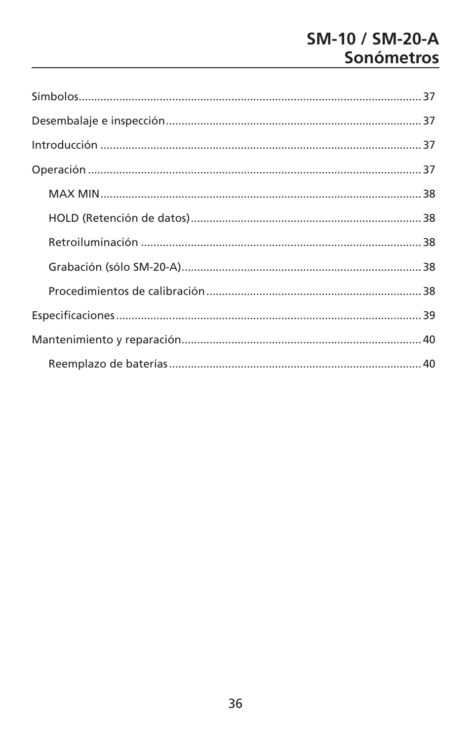 Sm-10 / sm-20-a sonómetros | Amprobe SM-10 Sound-Level-Meters User Manual | Page 37 / 50