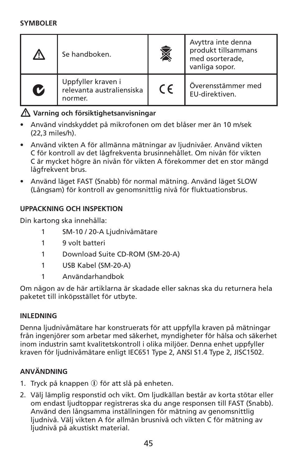 Amprobe SM-10 Sound-Level-Meters User Manual | Page 46 / 50