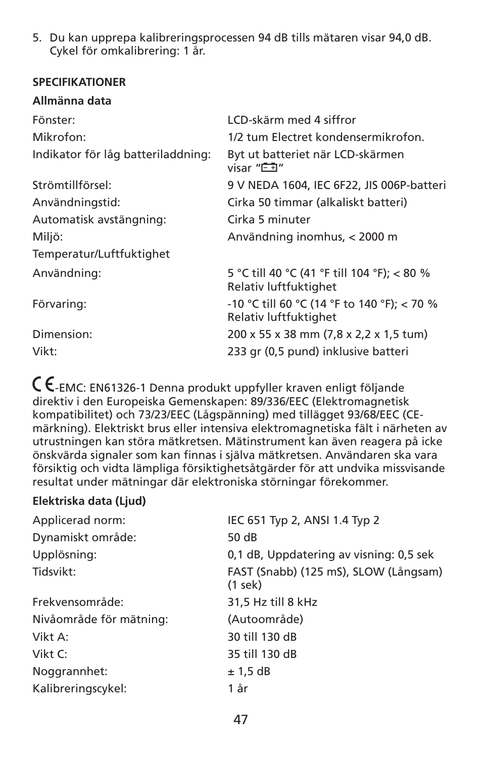 Amprobe SM-10 Sound-Level-Meters User Manual | Page 48 / 50