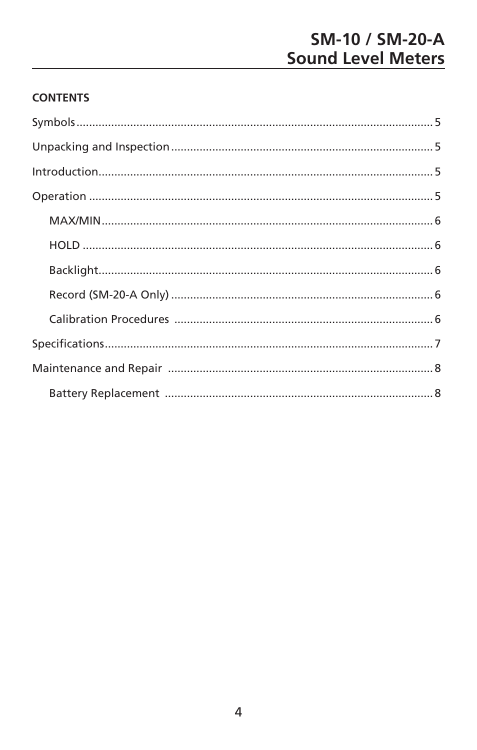 Sm-10 / sm-20-a sound level meters | Amprobe SM-10 Sound-Level-Meters User Manual | Page 5 / 50