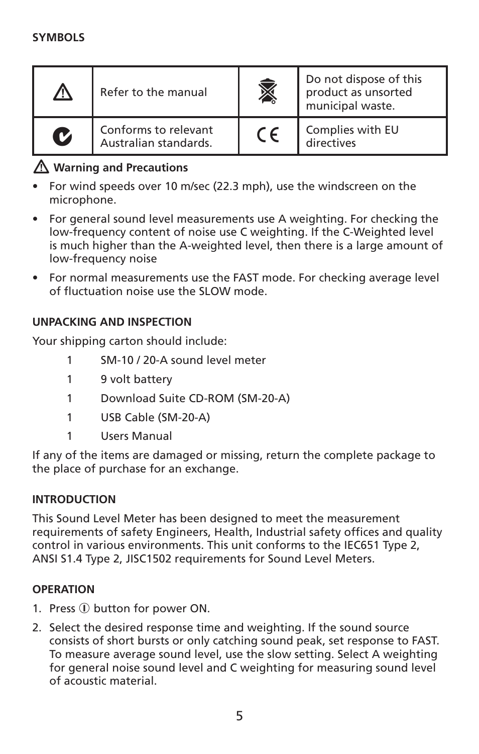 Amprobe SM-10 Sound-Level-Meters User Manual | Page 6 / 50