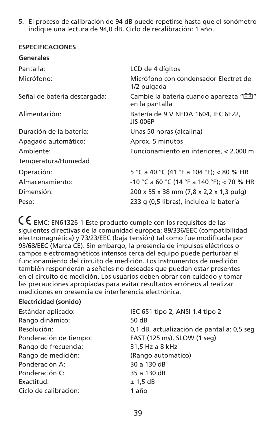 Amprobe SM-10 Sound-Level-Meters User Manual | Page 40 / 50