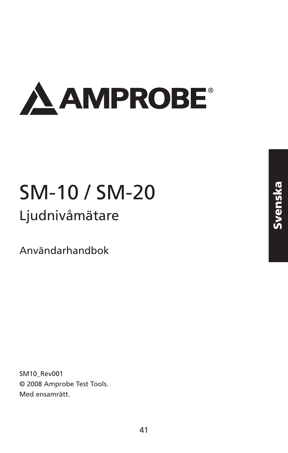 Sm-10 / sm-20, Ljudnivåmätare | Amprobe SM-10 Sound-Level-Meters User Manual | Page 42 / 50