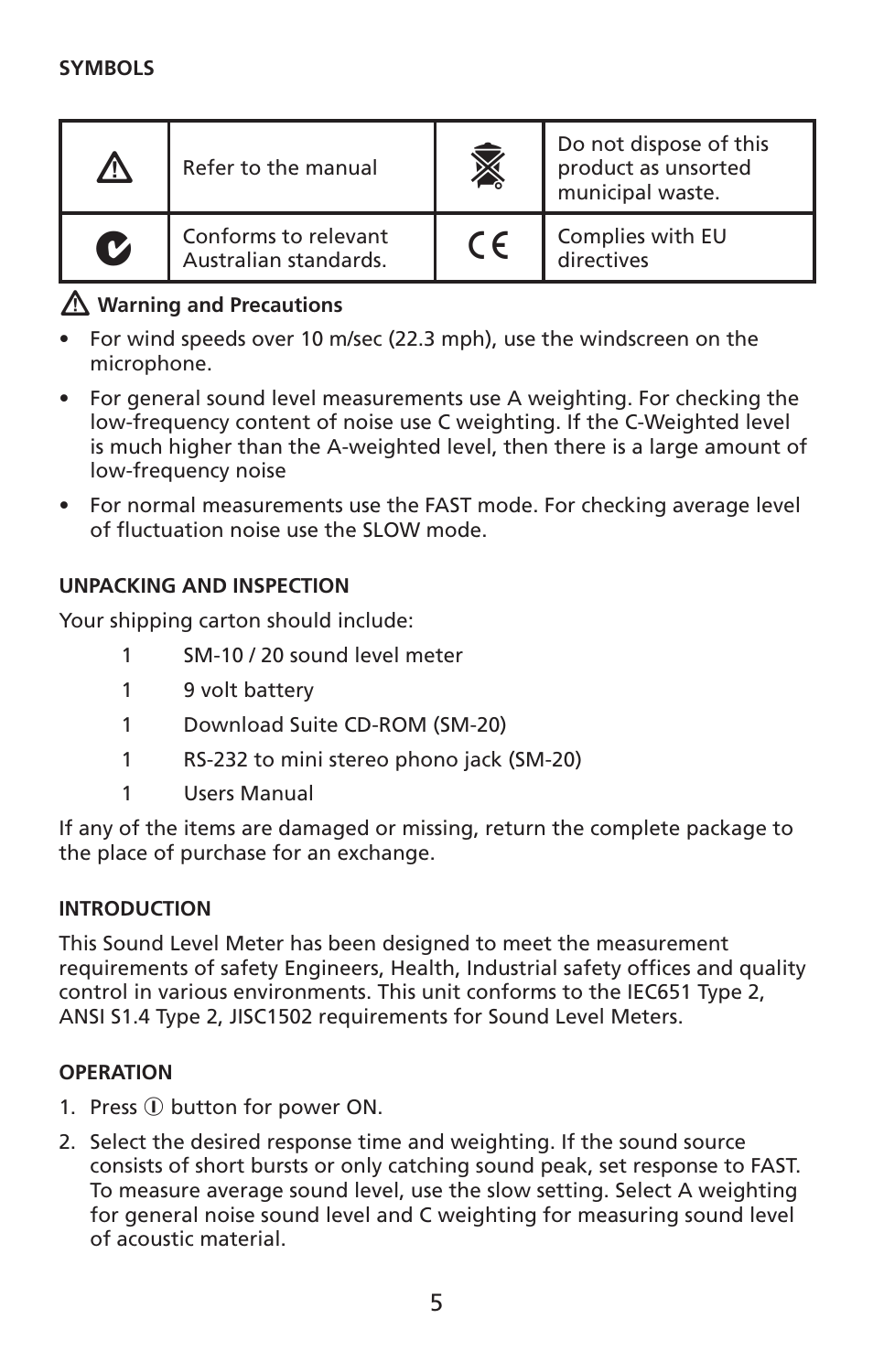 Amprobe SM-10 Sound-Level-Meters User Manual | Page 6 / 50