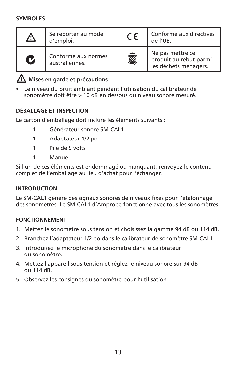 Amprobe SM-CAL1 Sound-Meter-Calibrator User Manual | Page 14 / 51