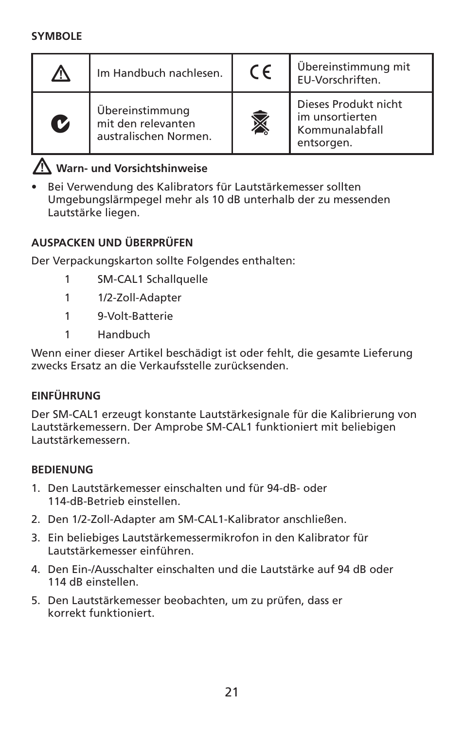 Amprobe SM-CAL1 Sound-Meter-Calibrator User Manual | Page 22 / 51