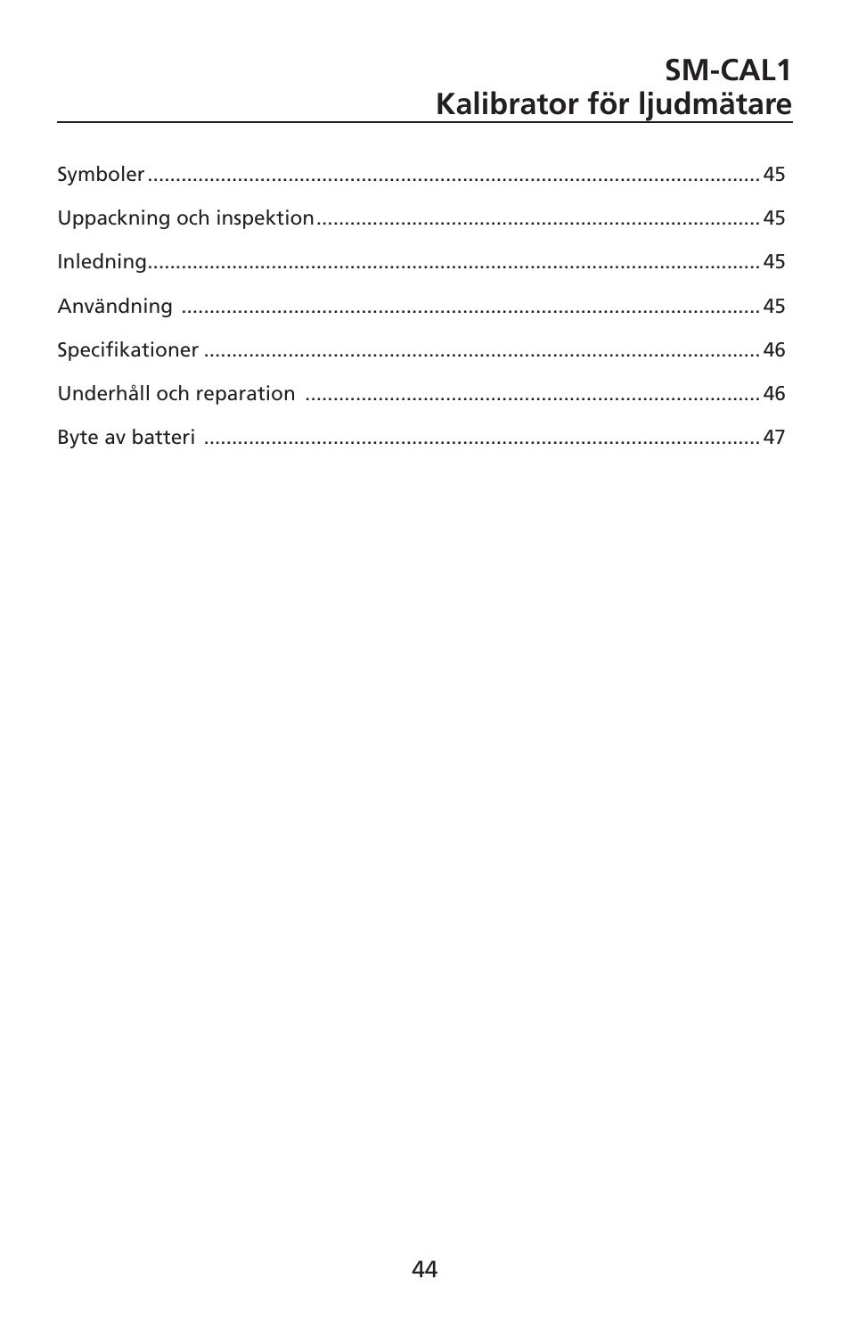 Sm-cal1 kalibrator för ljudmätare | Amprobe SM-CAL1 Sound-Meter-Calibrator User Manual | Page 45 / 51