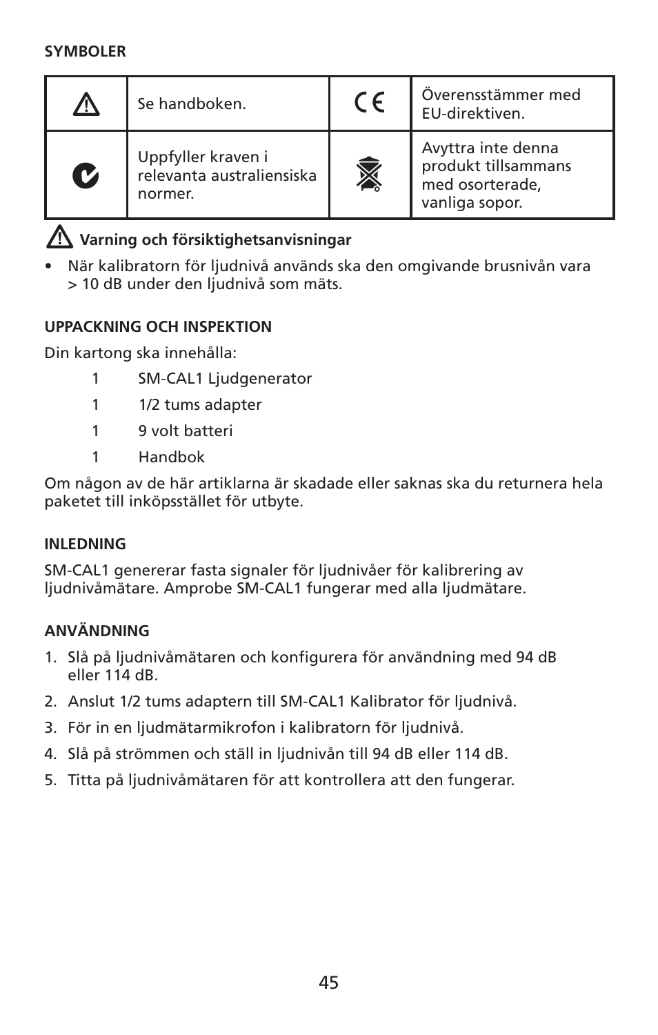 Amprobe SM-CAL1 Sound-Meter-Calibrator User Manual | Page 46 / 51