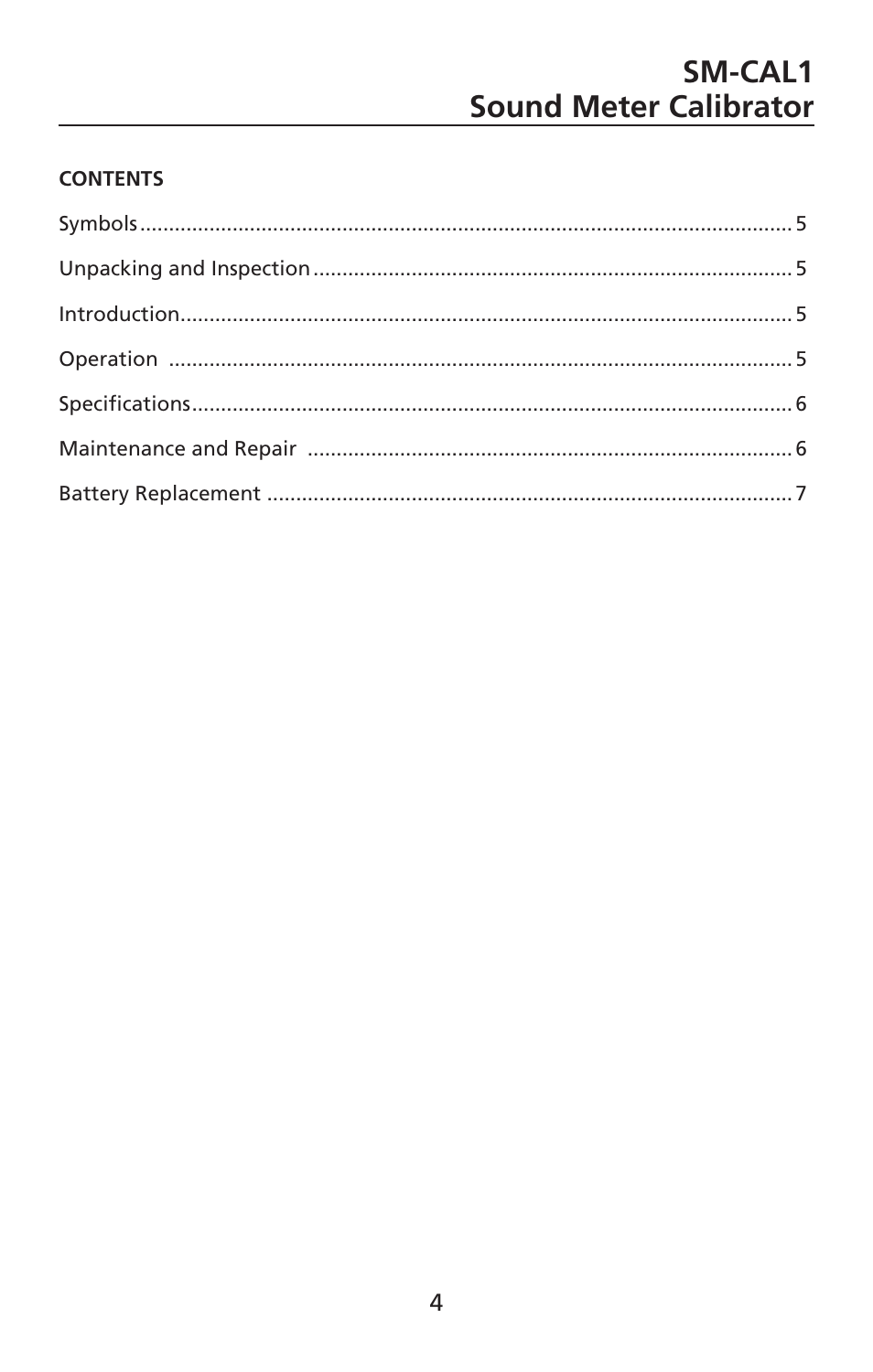 Sm-cal1 sound meter calibrator | Amprobe SM-CAL1 Sound-Meter-Calibrator User Manual | Page 5 / 51