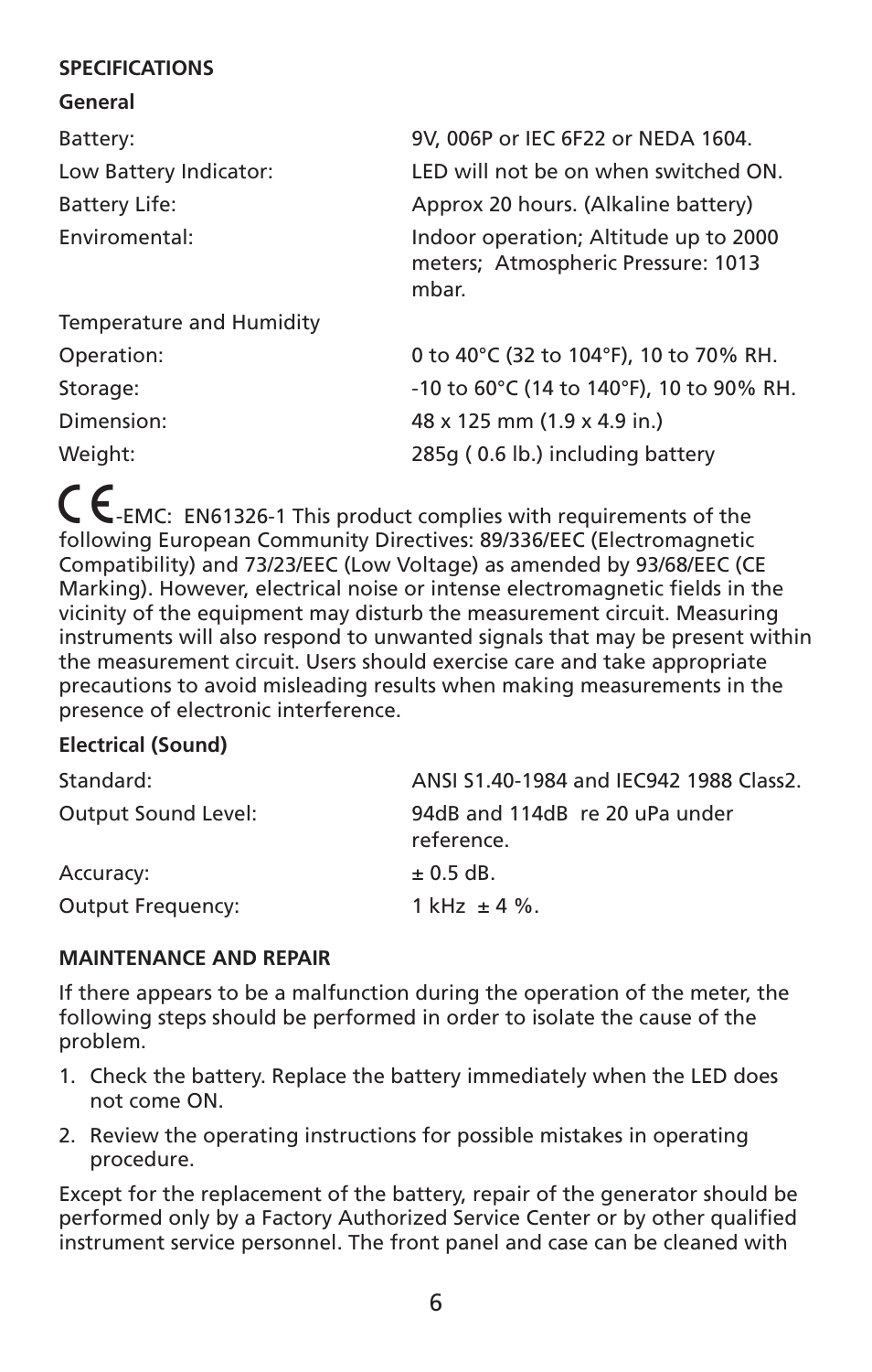 Amprobe SM-CAL1 Sound-Meter-Calibrator User Manual | Page 7 / 51