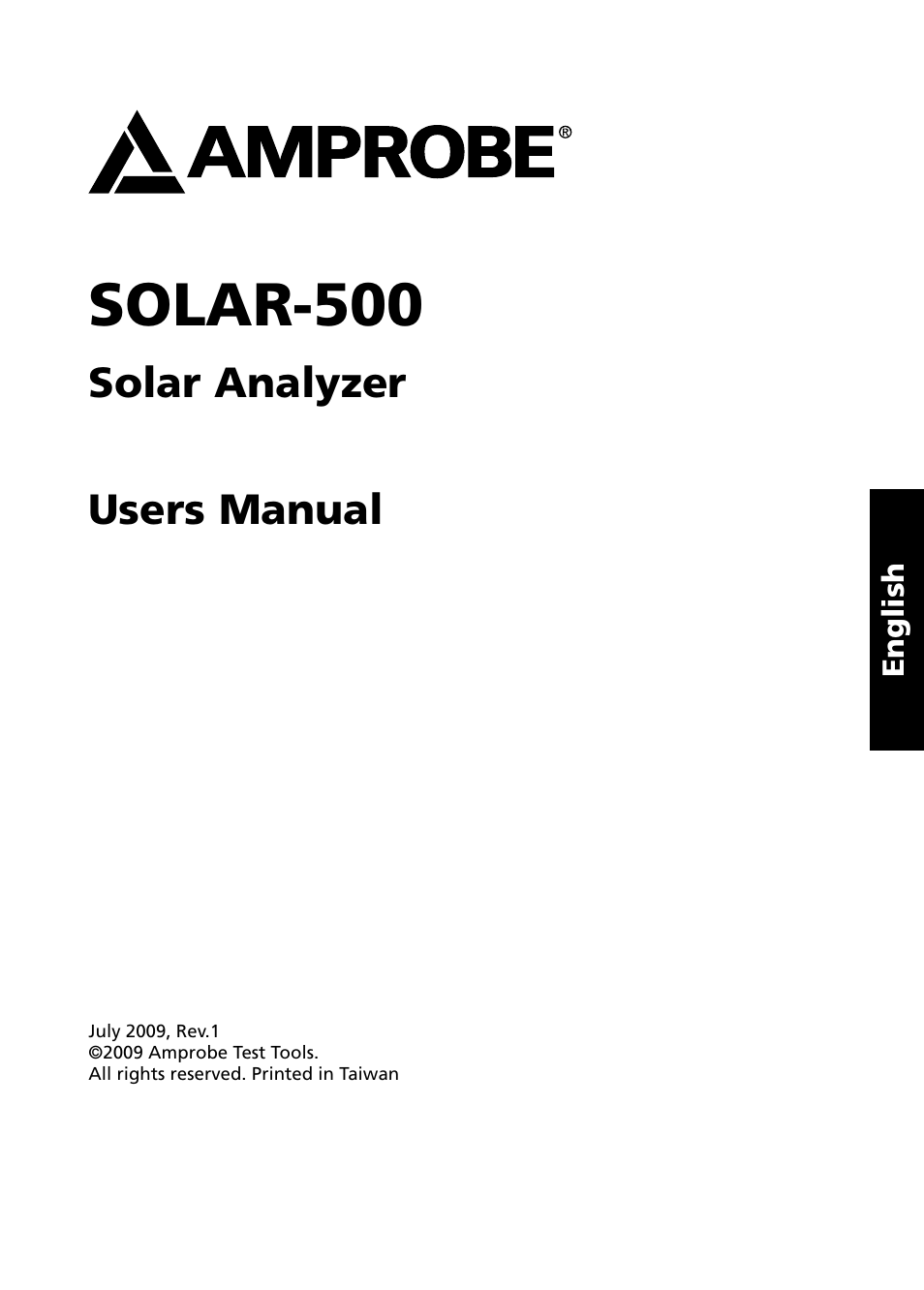 Solar-500, Solar analyzer users manual | Amprobe SOLAR-500 Solar-Analyzer User Manual | Page 2 / 39