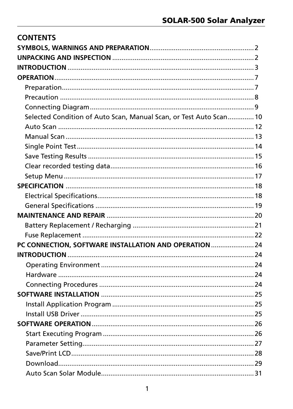Amprobe SOLAR-500 Solar-Analyzer User Manual | Page 7 / 39
