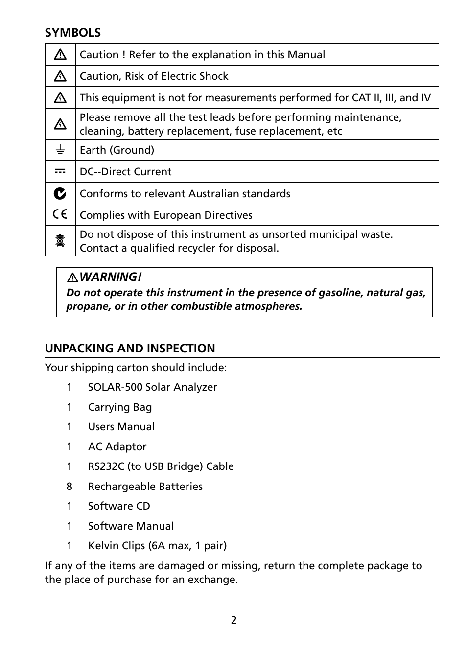 Amprobe SOLAR-500 Solar-Analyzer User Manual | Page 8 / 39