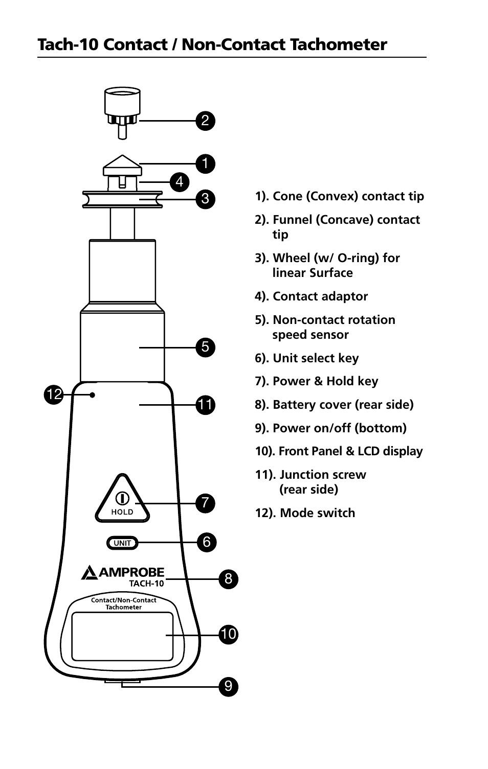 Tach-10 contact / non-contact tachometer | Amprobe TACH-10 Contact-NonContact-Tachometer User Manual | Page 6 / 16