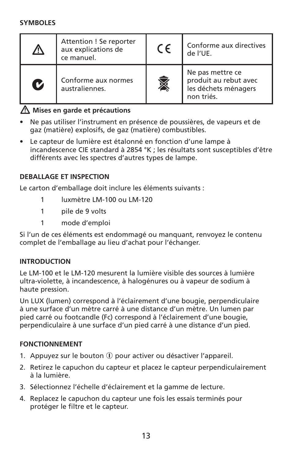 Amprobe LM-100 Light-Meters User Manual | Page 14 / 50