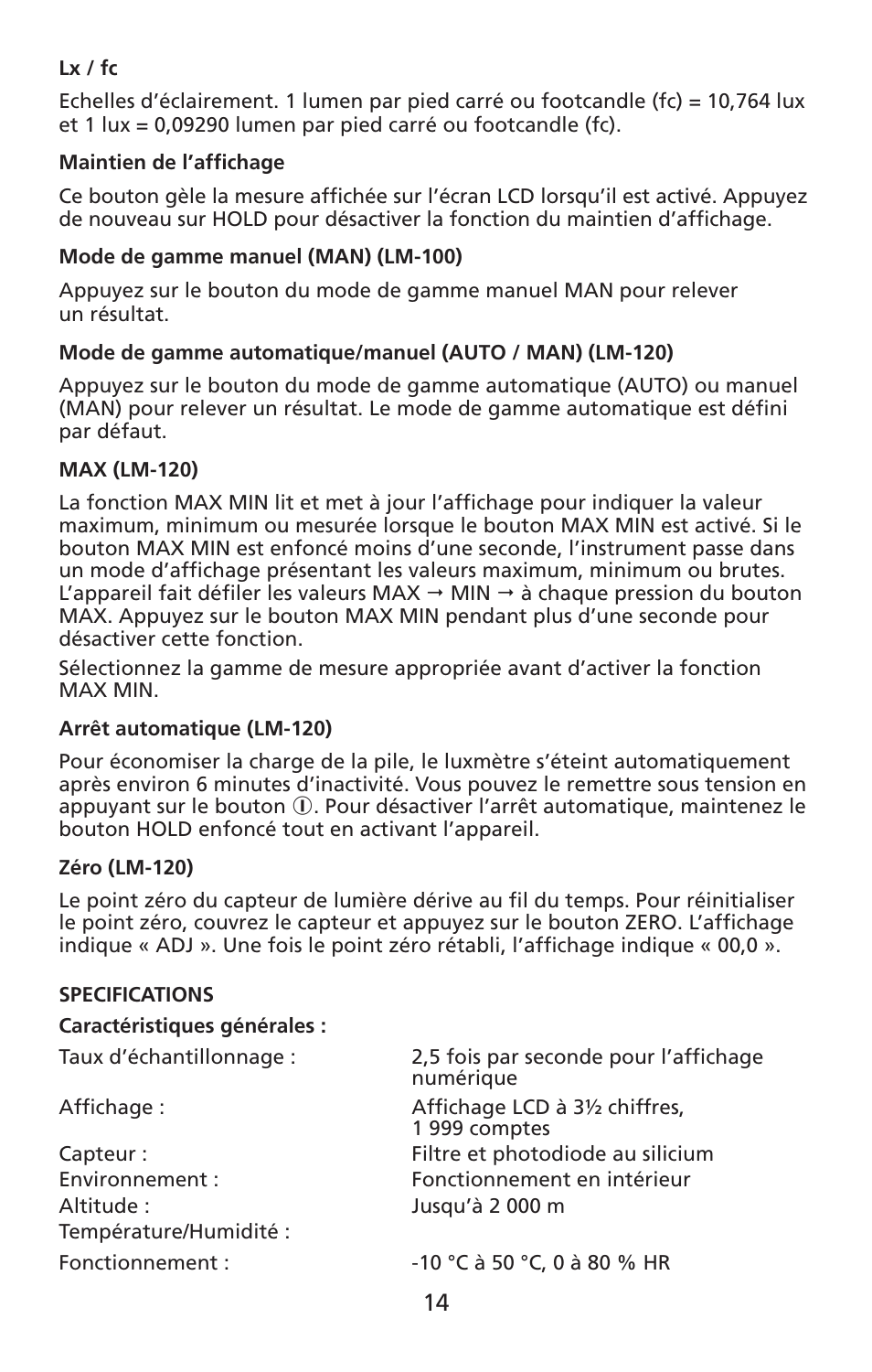 Amprobe LM-100 Light-Meters User Manual | Page 15 / 50