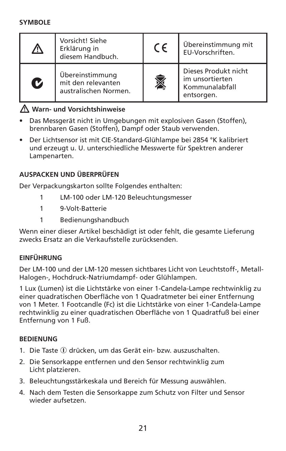 Amprobe LM-100 Light-Meters User Manual | Page 22 / 50