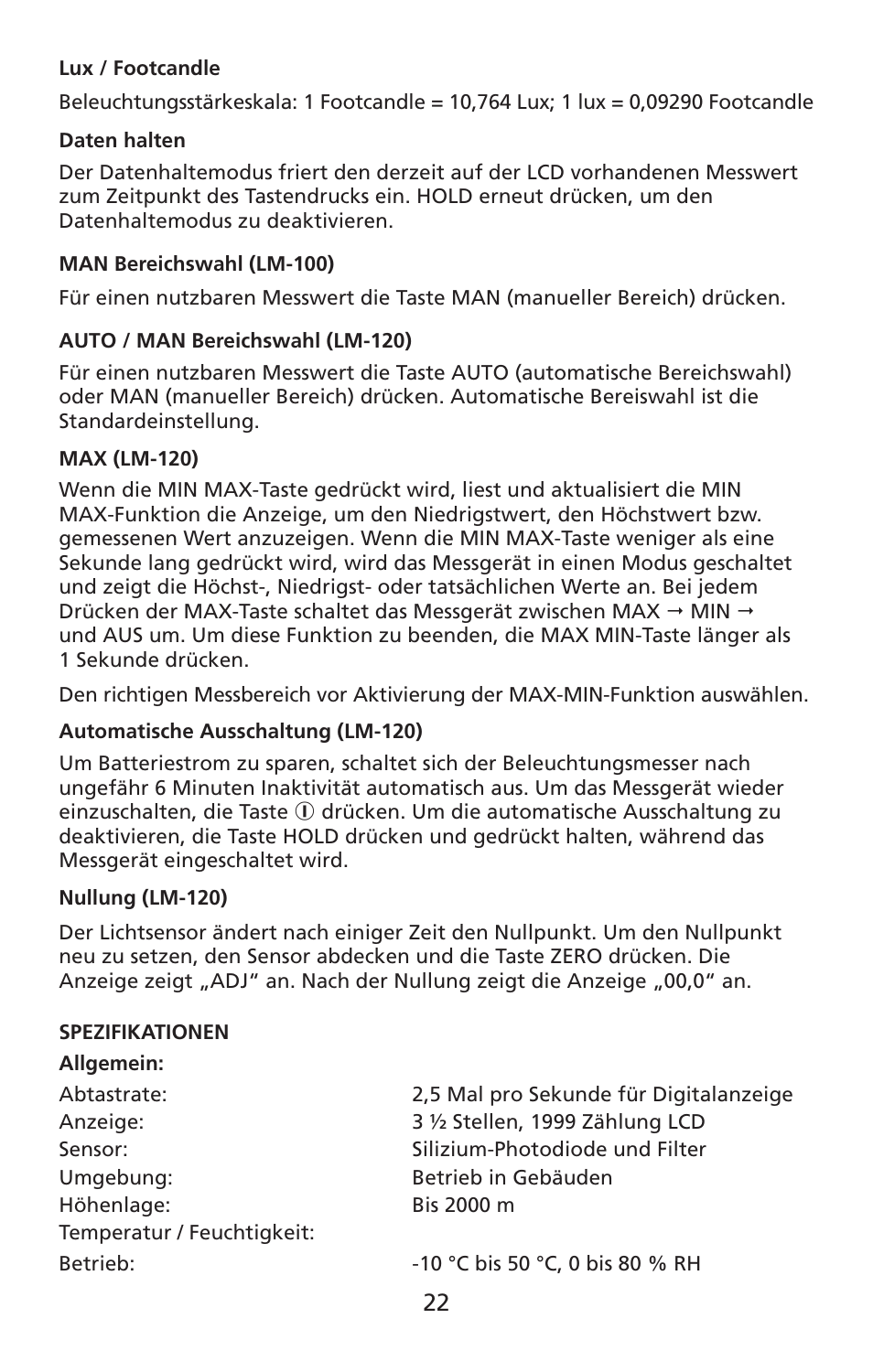 Amprobe LM-100 Light-Meters User Manual | Page 23 / 50