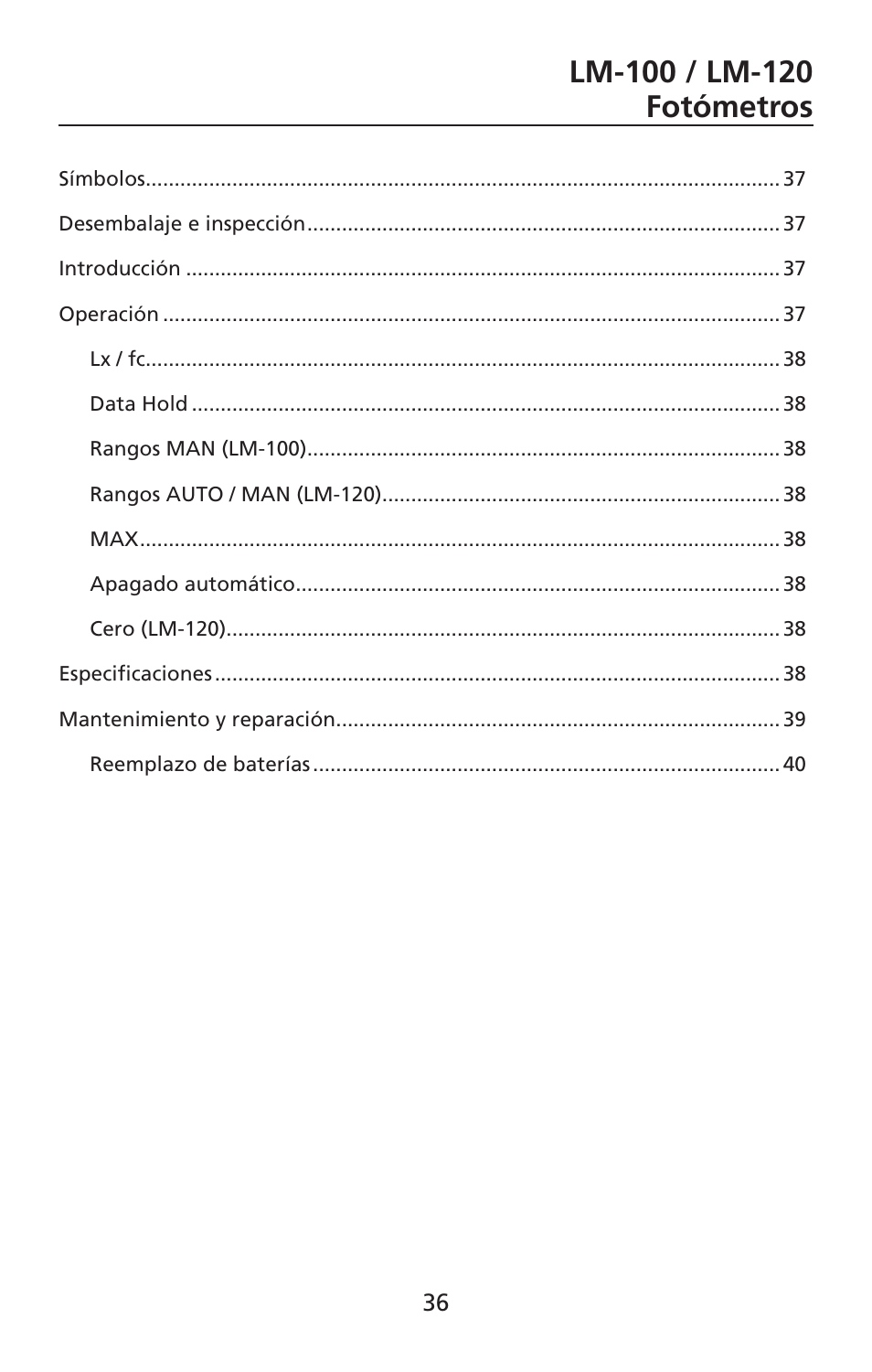 Amprobe LM-100 Light-Meters User Manual | Page 37 / 50