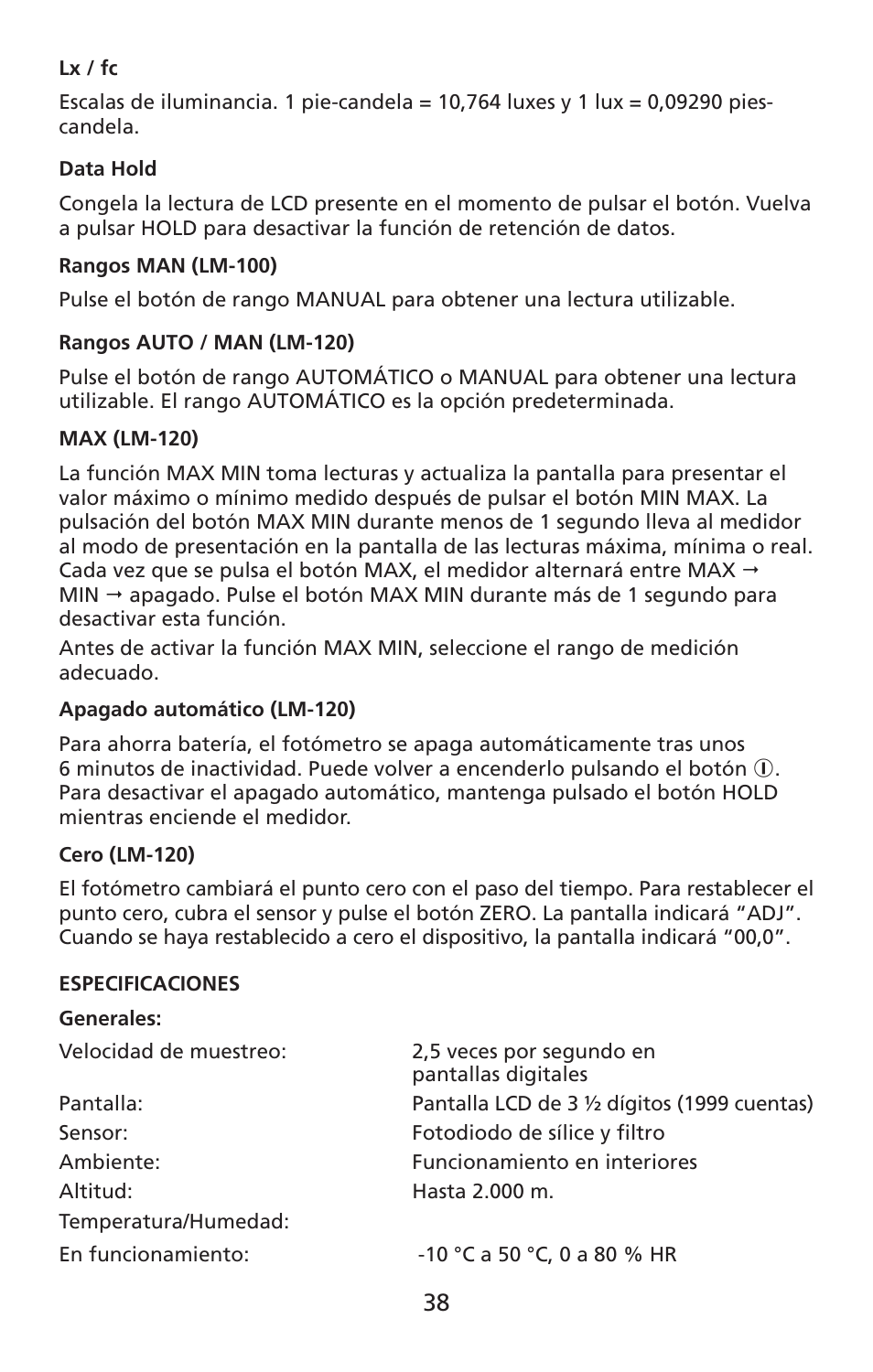 Amprobe LM-100 Light-Meters User Manual | Page 39 / 50