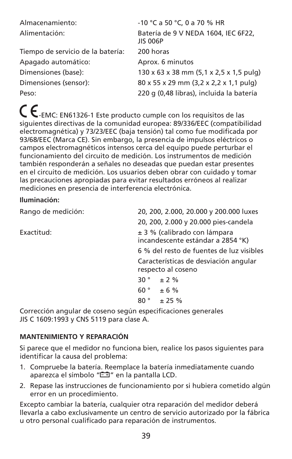 Amprobe LM-100 Light-Meters User Manual | Page 40 / 50