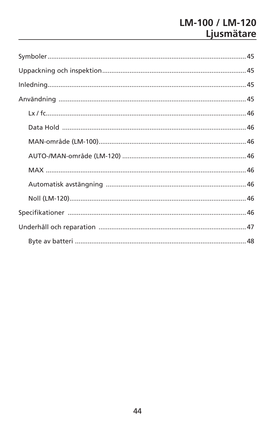 Amprobe LM-100 Light-Meters User Manual | Page 45 / 50