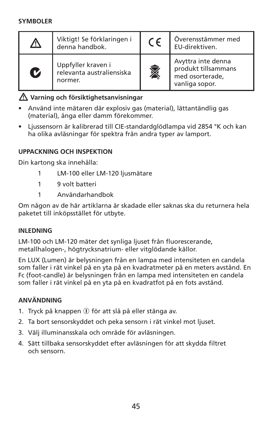 Amprobe LM-100 Light-Meters User Manual | Page 46 / 50