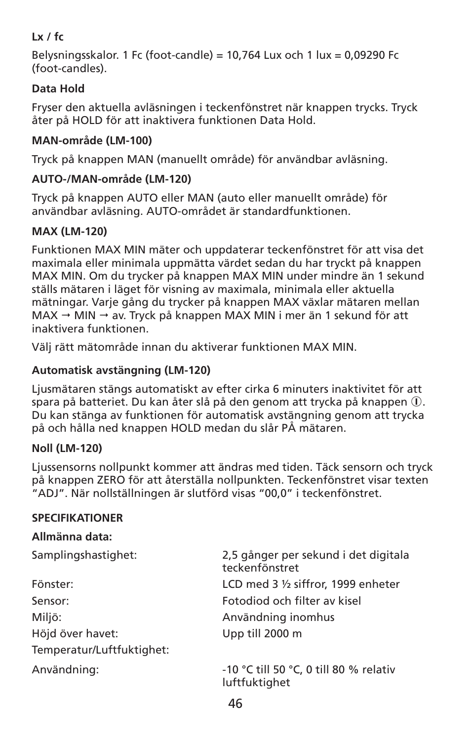 Amprobe LM-100 Light-Meters User Manual | Page 47 / 50