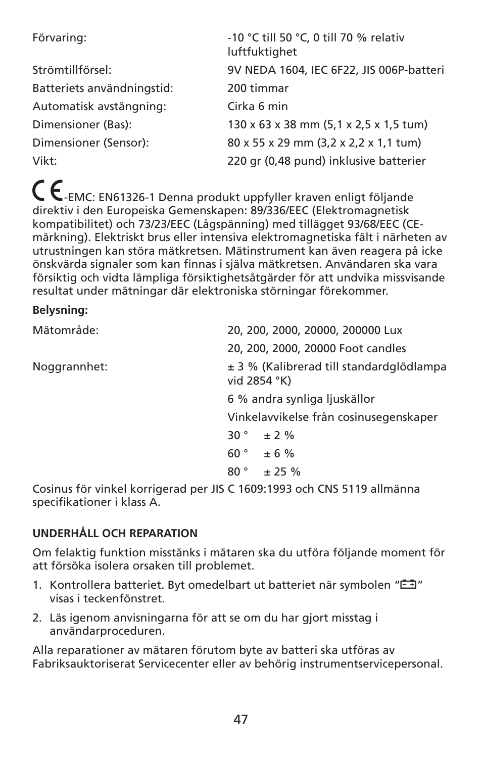 Amprobe LM-100 Light-Meters User Manual | Page 48 / 50