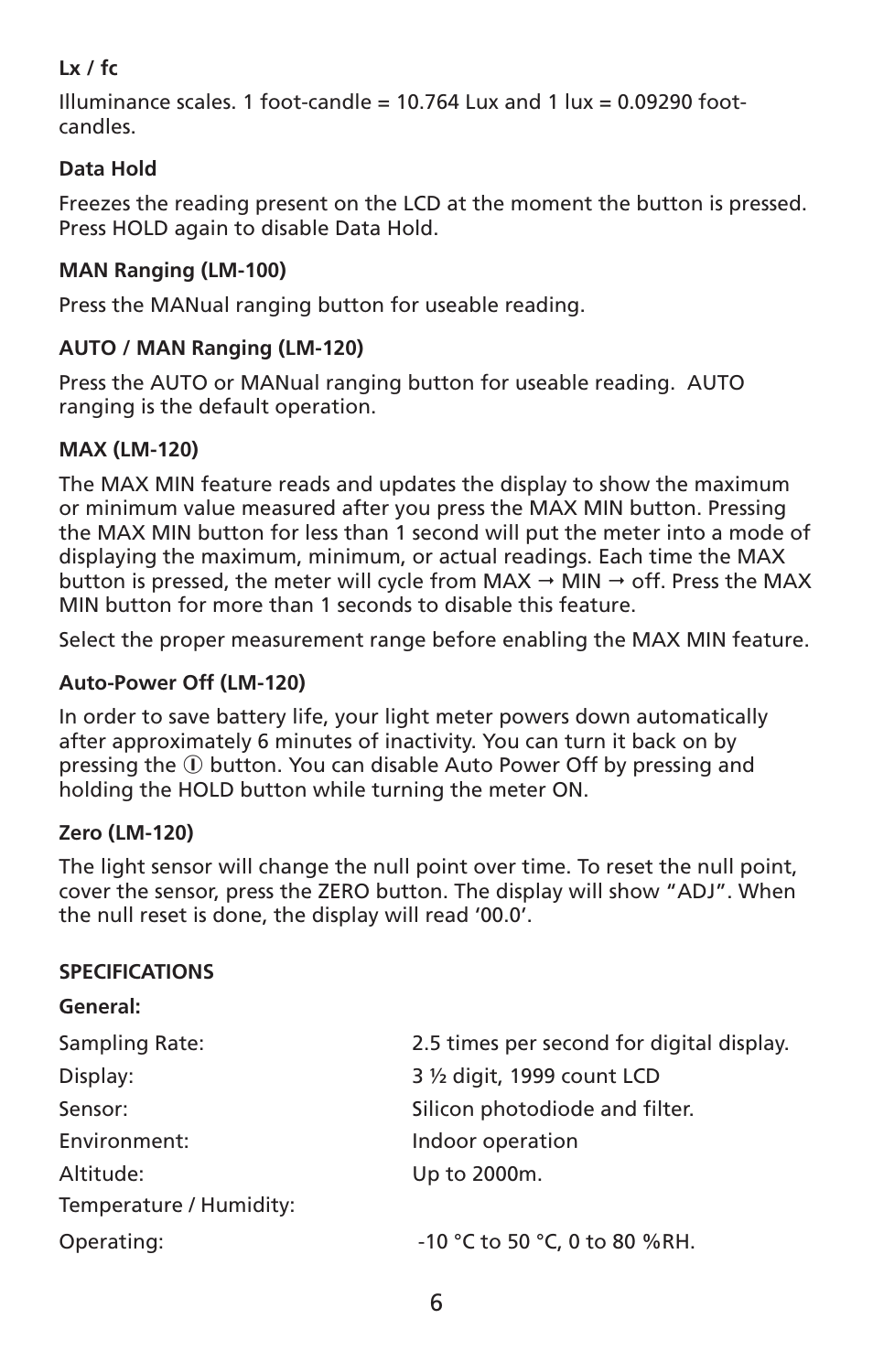 Amprobe LM-100 Light-Meters User Manual | Page 7 / 50