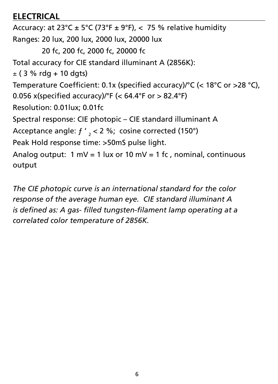 Electrical | Amprobe LM631A Digital-Light-Meter User Manual | Page 12 / 14