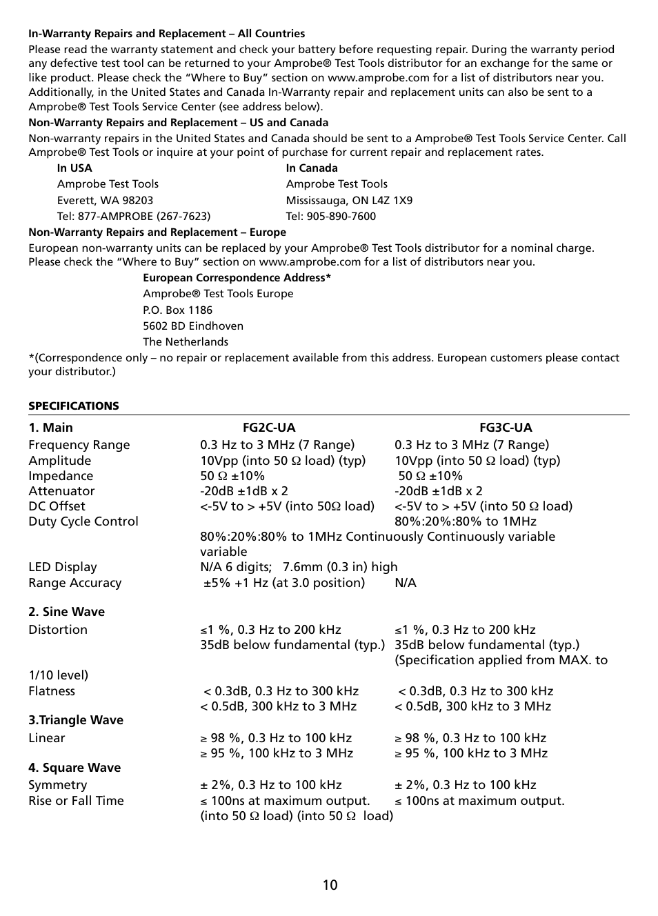 Amprobe FG2C-UA FG3C-UA User Manual | Page 16 / 56