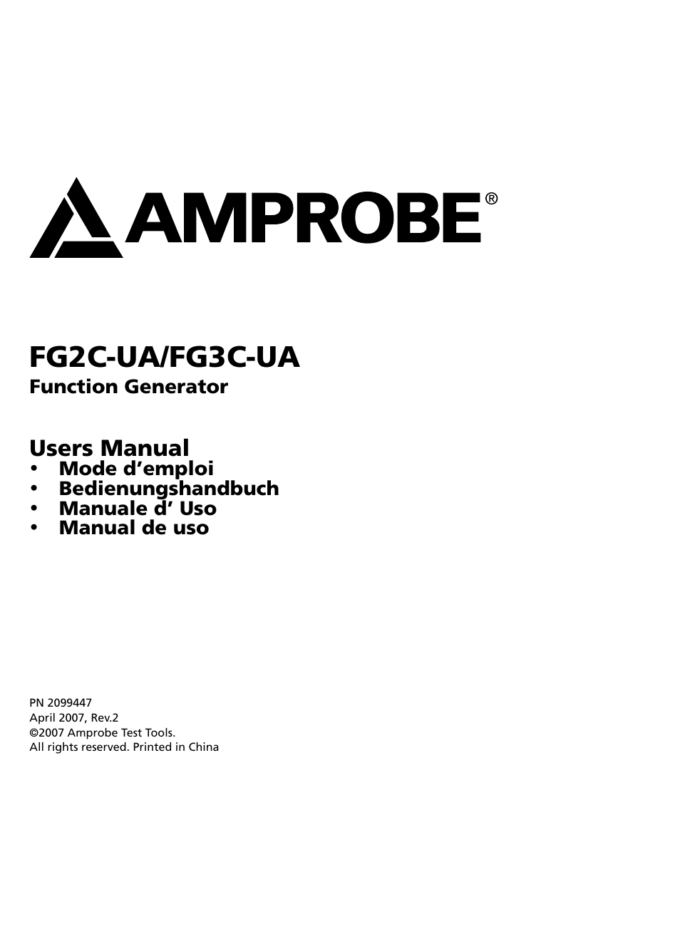 Fg2c-ua/fg3c-ua, Users manual | Amprobe FG2C-UA FG3C-UA User Manual | Page 3 / 56