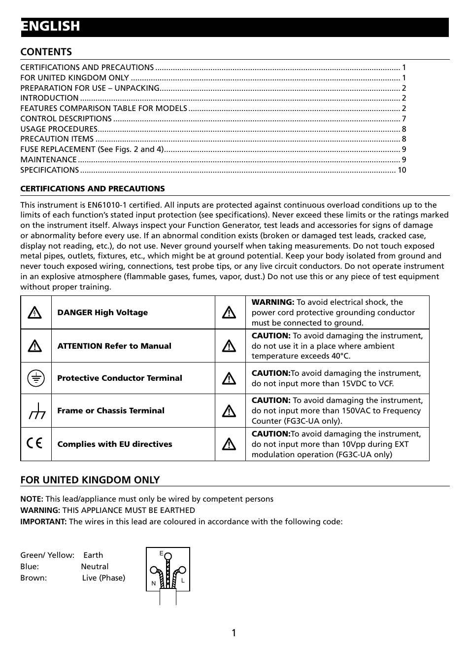 English | Amprobe FG2C-UA FG3C-UA User Manual | Page 7 / 56