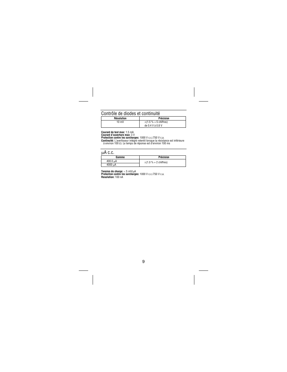 Contrôle de diodes et continuité, Μa c.c | Amprobe AC75B User Manual | Page 34 / 72