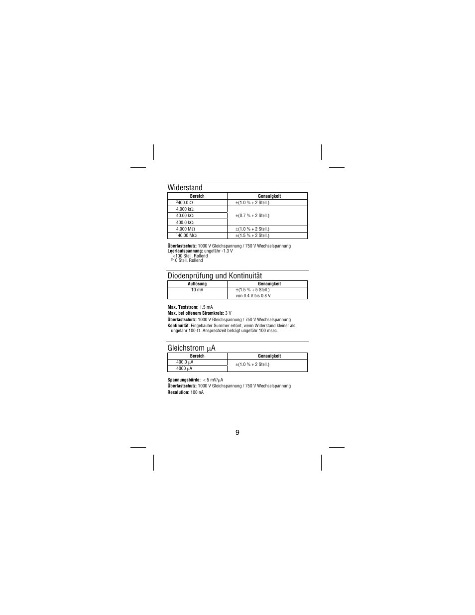 Widerstand, Diodenprüfung und kontinuität, Gleichstrom µa | Amprobe AC75B User Manual | Page 46 / 72