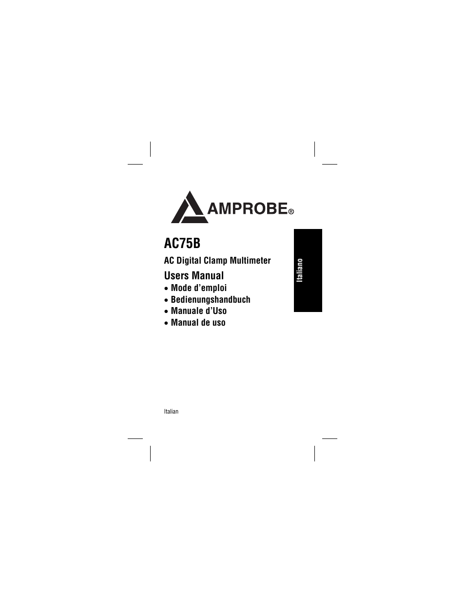 Italiano, Ac75b, Users manual | Ac digital clamp multimeter | Amprobe AC75B User Manual | Page 48 / 72