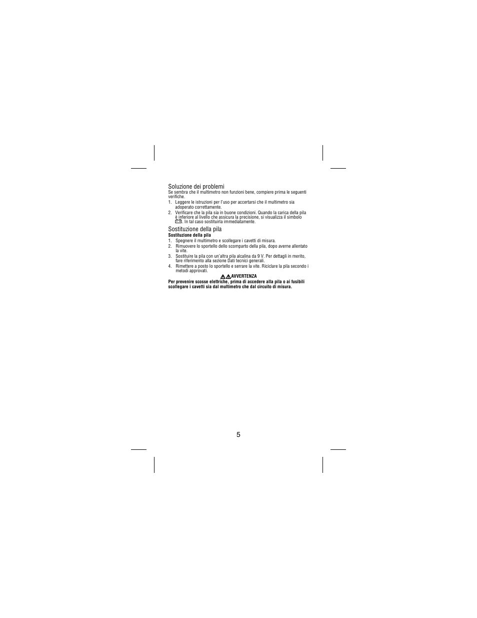 Soluzione dei problemi, Sostituzione della pila | Amprobe AC75B User Manual | Page 54 / 72