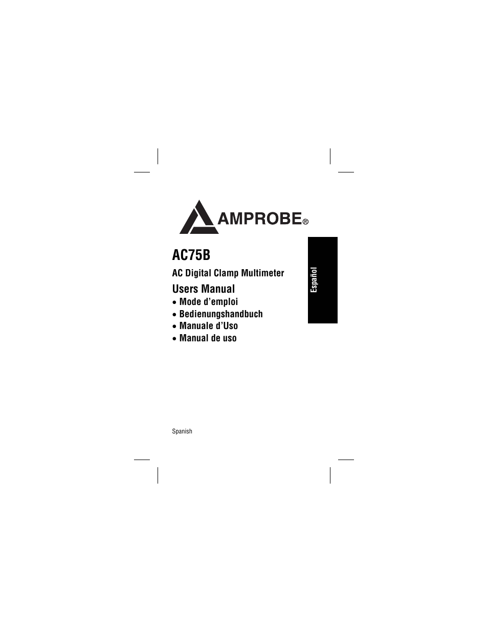 Español, Ac75b, Users manual | Ac digital clamp multimeter | Amprobe AC75B User Manual | Page 60 / 72
