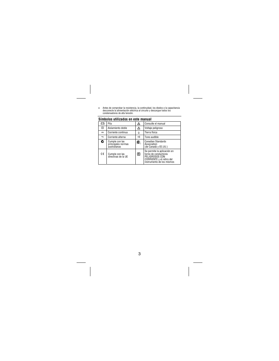 Símbolos utilizados en este manual | Amprobe AC75B User Manual | Page 64 / 72