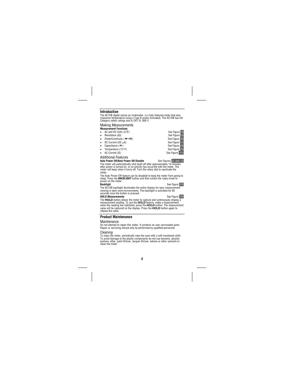 Introduction, Making measurements, Additional features | Product maintenance maintenance, Cleaning | Amprobe AC75B User Manual | Page 9 / 72